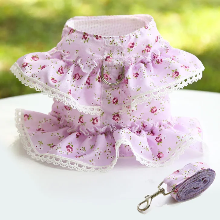 Wear Convenience Pet Clothing Chest Strap Traction Small Floral Lace Multiple Color Options Set Dog Harness