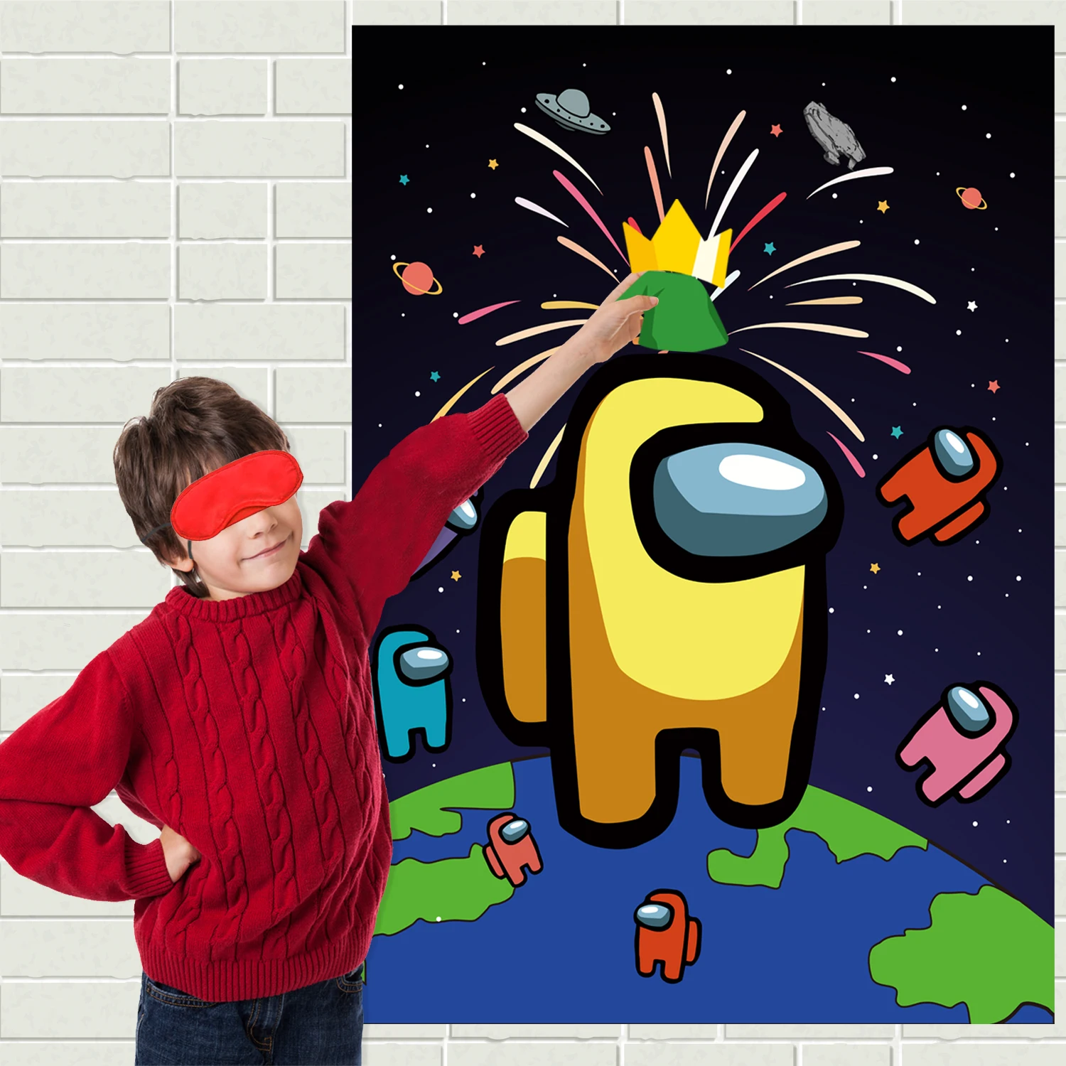 Pin the Hats on Party Games with Large Poster 12 pcs Hats Stickers 2pcs Blindfolds Party Favors Supplies for Birthday Party