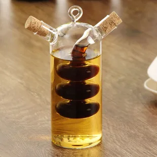 2-in-1 Double layer sauce oil vinegar condiment seasoning sealed glass bottle kitchen glass storage bottles jars