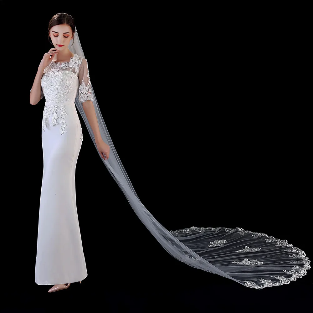3 Meters Long Bridal Veil Hair Accessories Fashion Luxury Net Yarn Single Layer 3 Meters Long Bridal Veil for Wedding