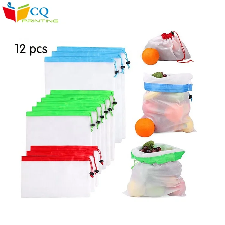 New arrival wholesale reusable eco friendly 50D mesh bags for fruits and vegetables packaging on promotion