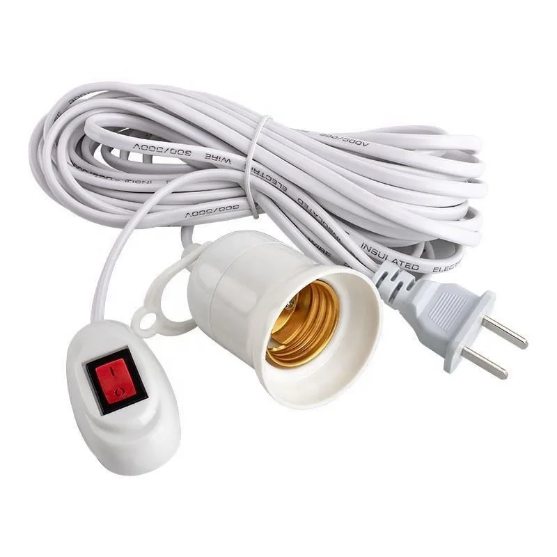 Grow light e27 lamp holder socket to EU US 2 pin plug adapter converter with 5meter power cord switch