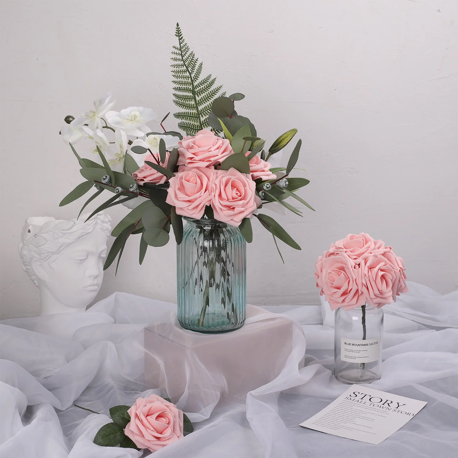 MACTING 25pcs 3.74inch DIY Large Artificial Foam Pink Roses Plastic Eternal Flower Preserved Flowers & Plants 23 Cm/9 Inch