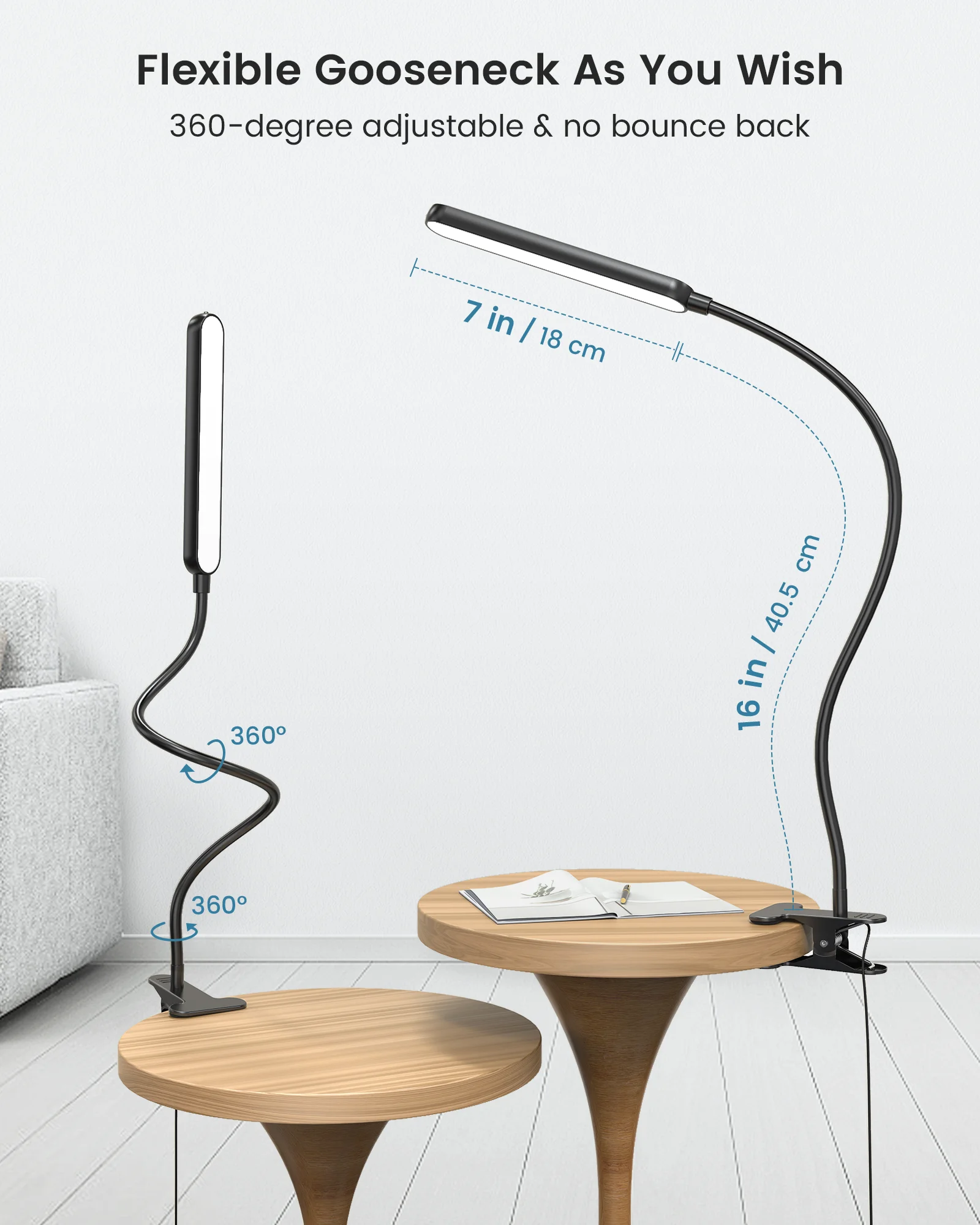 Glocusent 2023 New Design ODM/OEM Remote/Touch Control Read Light Bedside 38 LEDS Color Adjustable Book Light for desk