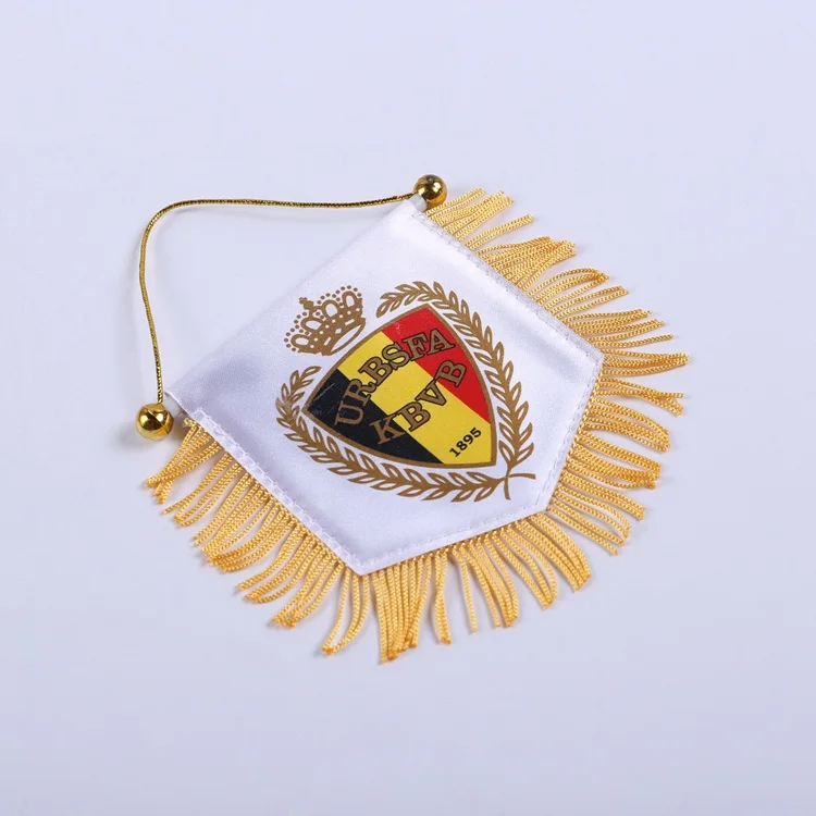 Free sample factory maker satin polyester shield shape sports custom  football club pennant flag