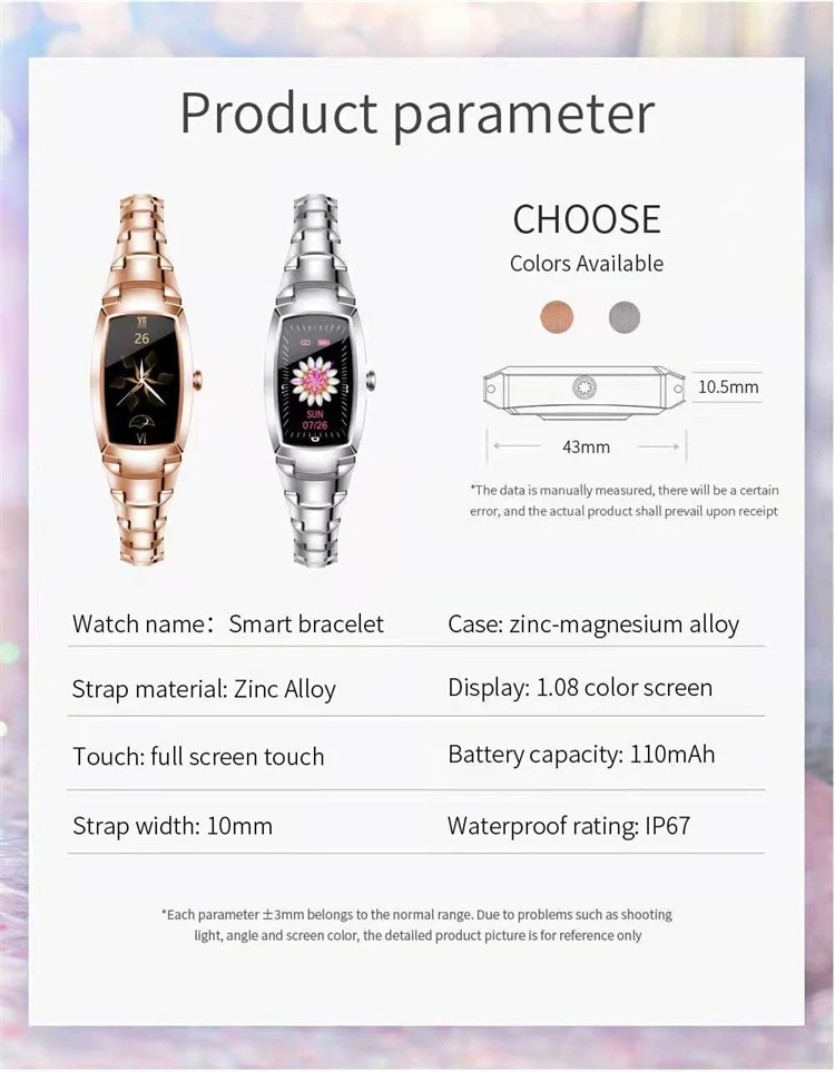 Lady smartwatch LW07 bracelet for android ios with Fitcloudpro APP and Heart rate blood pressure oxygen women smart band