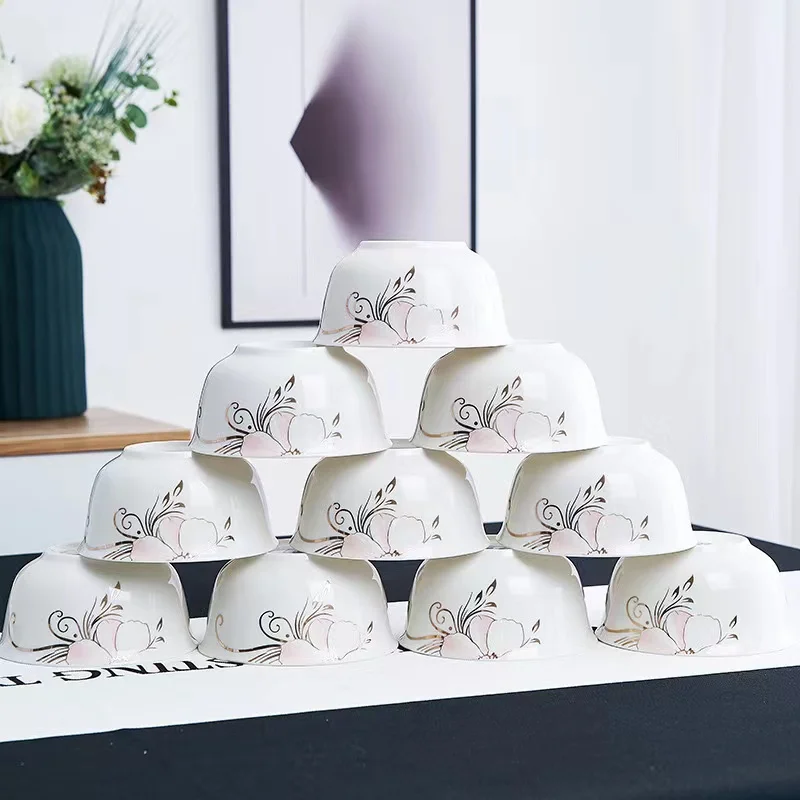 Jingdezhen Ceramic tableware 56 pieces rice bowl tableware set gold wire rose bowl plate ceramic tableware Customers gifts