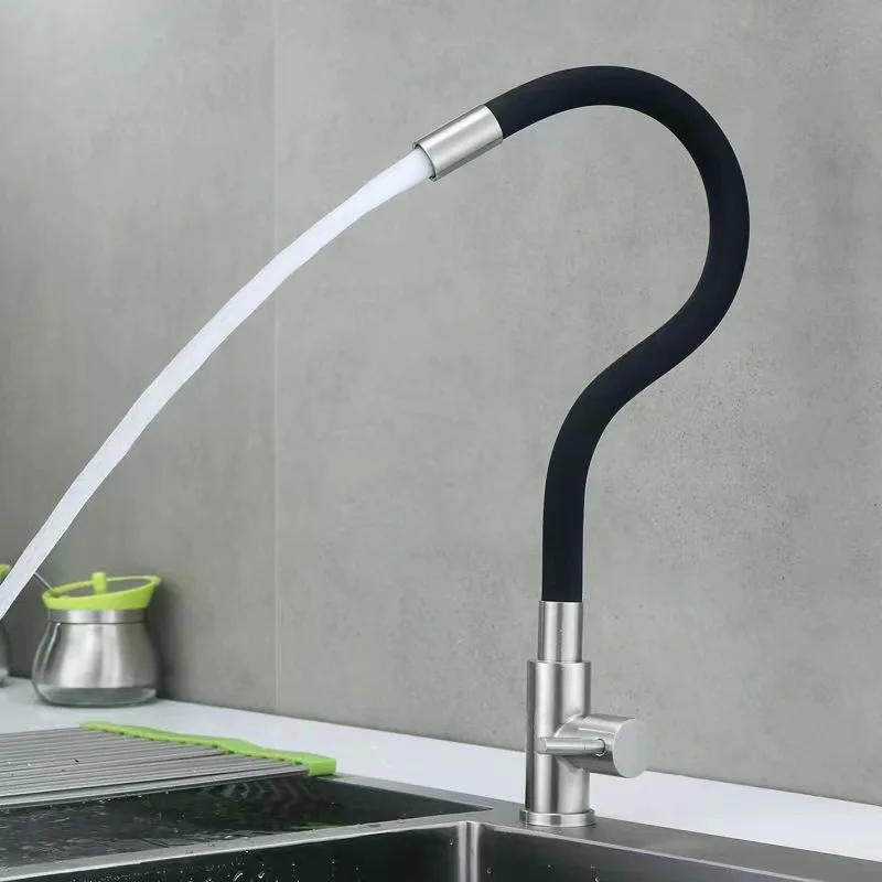 Factory Wholesale Stainless Steel Kitchen Faucet Black Drop Down 360 Degree Rotating Sink Tap Single Cold Water Faucets