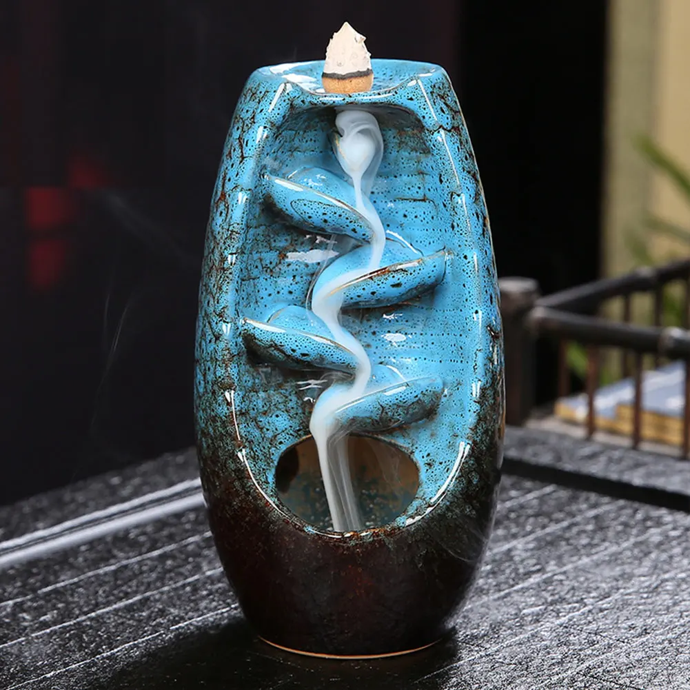 Ceramic Backflow Incense Burner Waterfall Incense Cones Oud Aroma Luxury Insents Incense Fountain Burner Backflow Christmas Gif