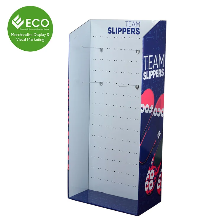 Customized Pop Cardboard Pegboard Hook Floor Slipper Display Stand