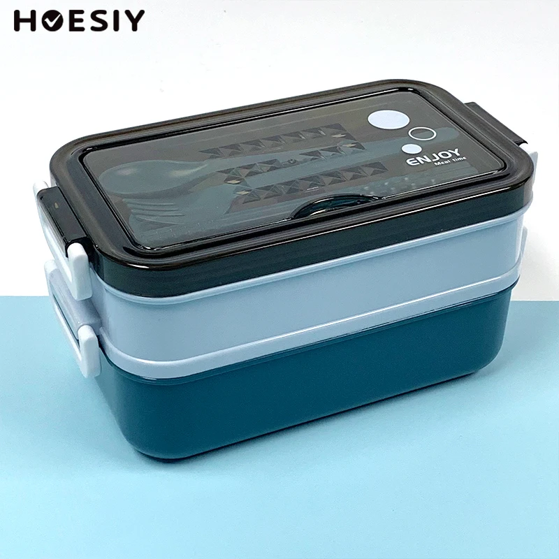 Durable Waterproof Compartment 2 Layer Food Container PP Plastic Lunch Box Kid Children Adult Divided Bento Lunch Box Cutlery