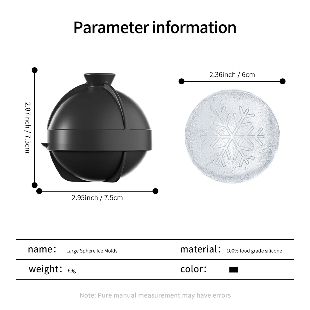 Benhaida Leakproof Large Snowflake Ice Ball Maker with Funnel Slow Melting 2.5inch Silicone Christmas Tree Ice Ball Mold
