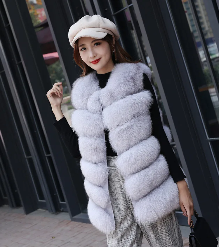 Factory Wholesale Price Winter Coat For Women 6 Rows Real Fur Genuine Gilet Ladies Long Style Girls Natural White Vest Fur Fox
