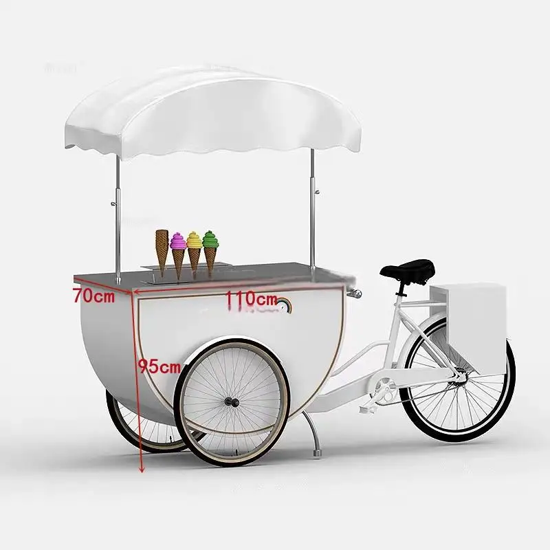Manufacturer Well Made Outdoor Malls Street Mobile Tricycles Dessert Ice Cream Push Cart