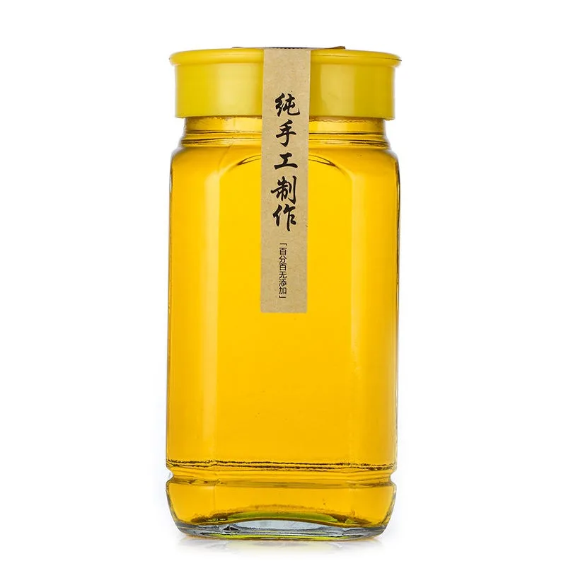 Wholesale Empty 16oz 32oz Honey Bottles Clear Octagon Glass Honey Jars With Plastic Lid