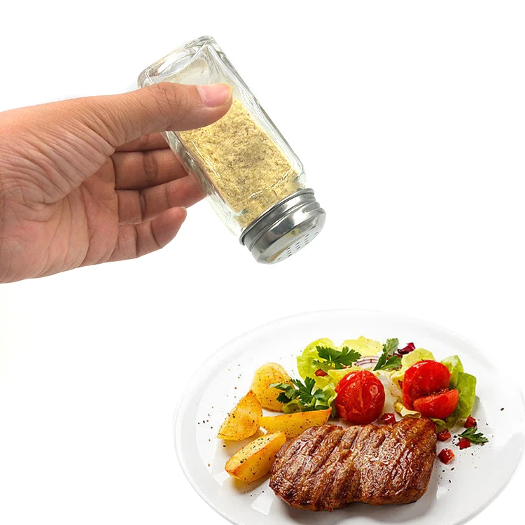 Eco Friendly Kitchen 4oz 120ml Square Set Salt Pepper Spice Jar Glass Storage Container Jar with Shaker Aluminum Lids and Label