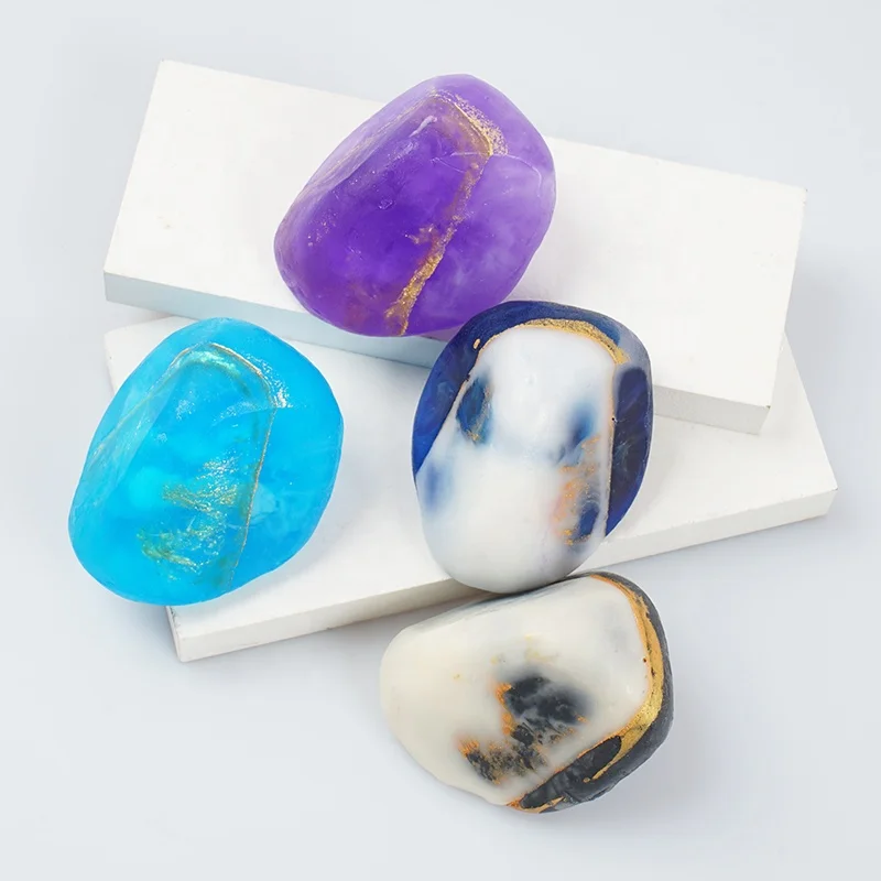 Private Label Vegan Colorful Handmade Soap Stones For Facial Cleansing Solid Crystal Bath Soap Bar