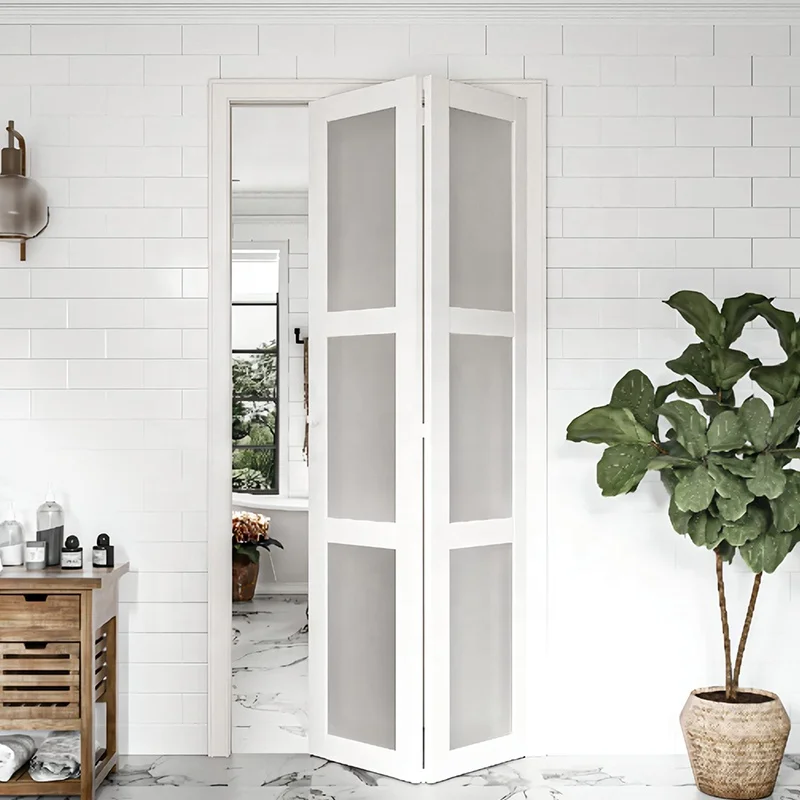 Aluminum Wood Composite Door Frame Accordion Folding Glass Small Wooden Interior Folding Bifold Closet Doors