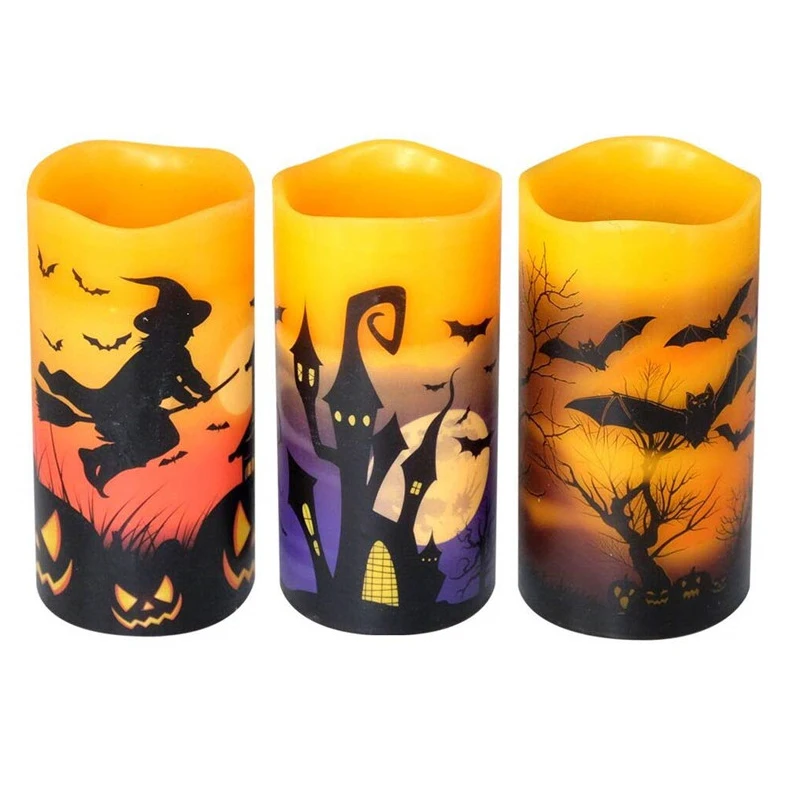Best price promotion battery gift Bats Castle Witch Decal flameless party decoration halloween led candle