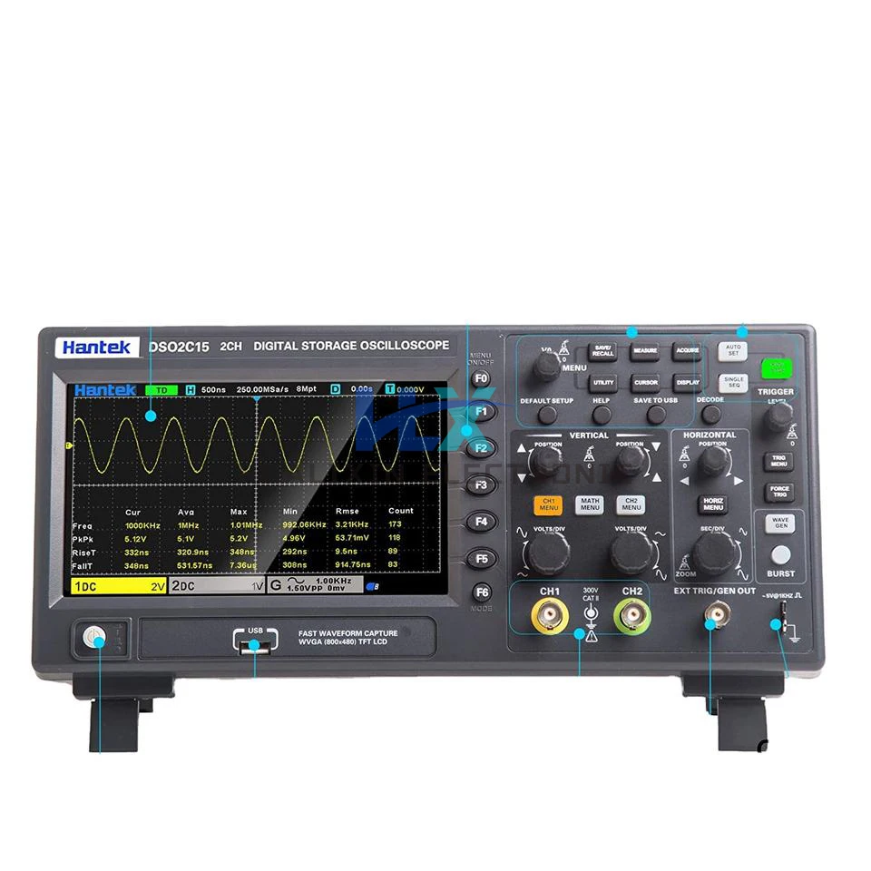 Осциллограф Hantek DSO2C15 2-канальный 150 МГц частота дискретизации 1 Гвыб/с HLX двухканальный цифровой экономичный