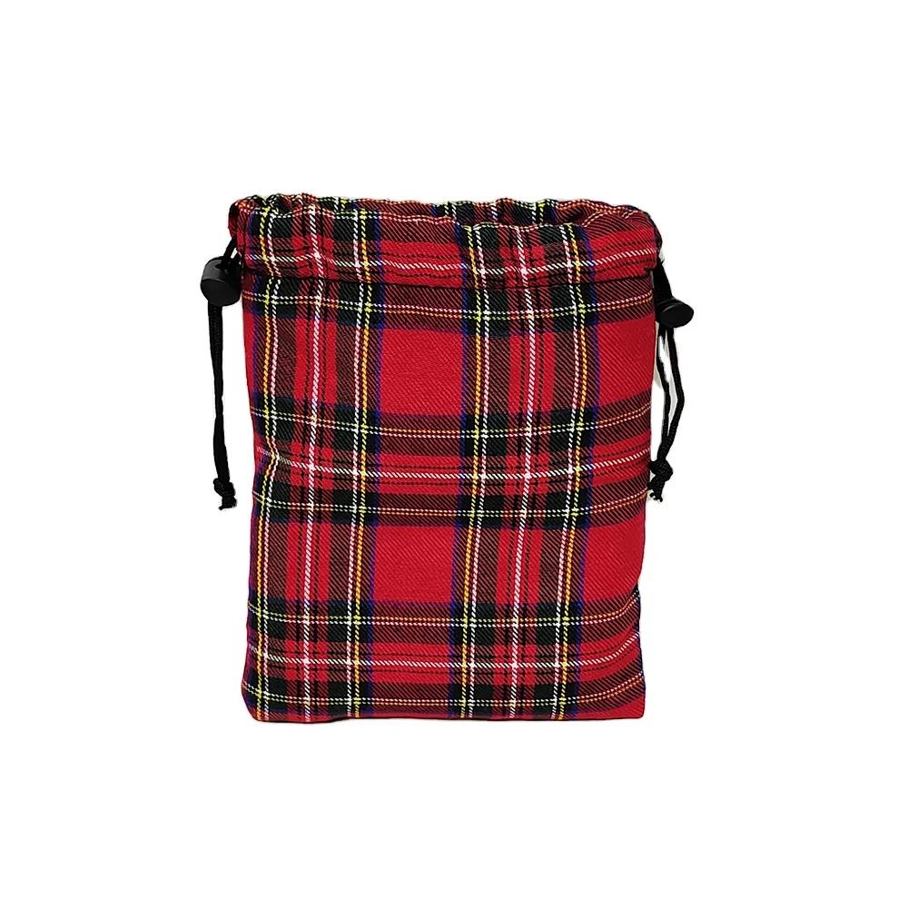 Factory price Scotch check pattern golf ball tee marker packing drawstring bags customized small pouch with suede string