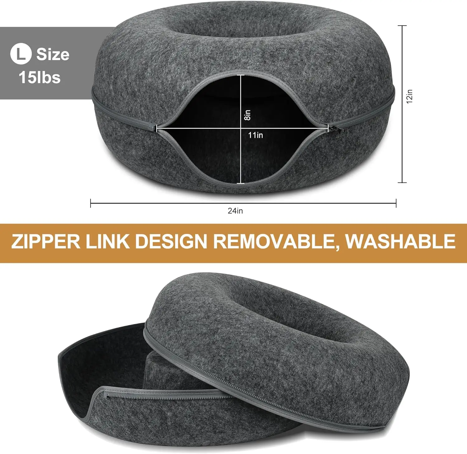 Detachable Round Felt Washable Interior Cat Play Tunnel Bed Cave For Indoor Cave For Small Dogs Pets