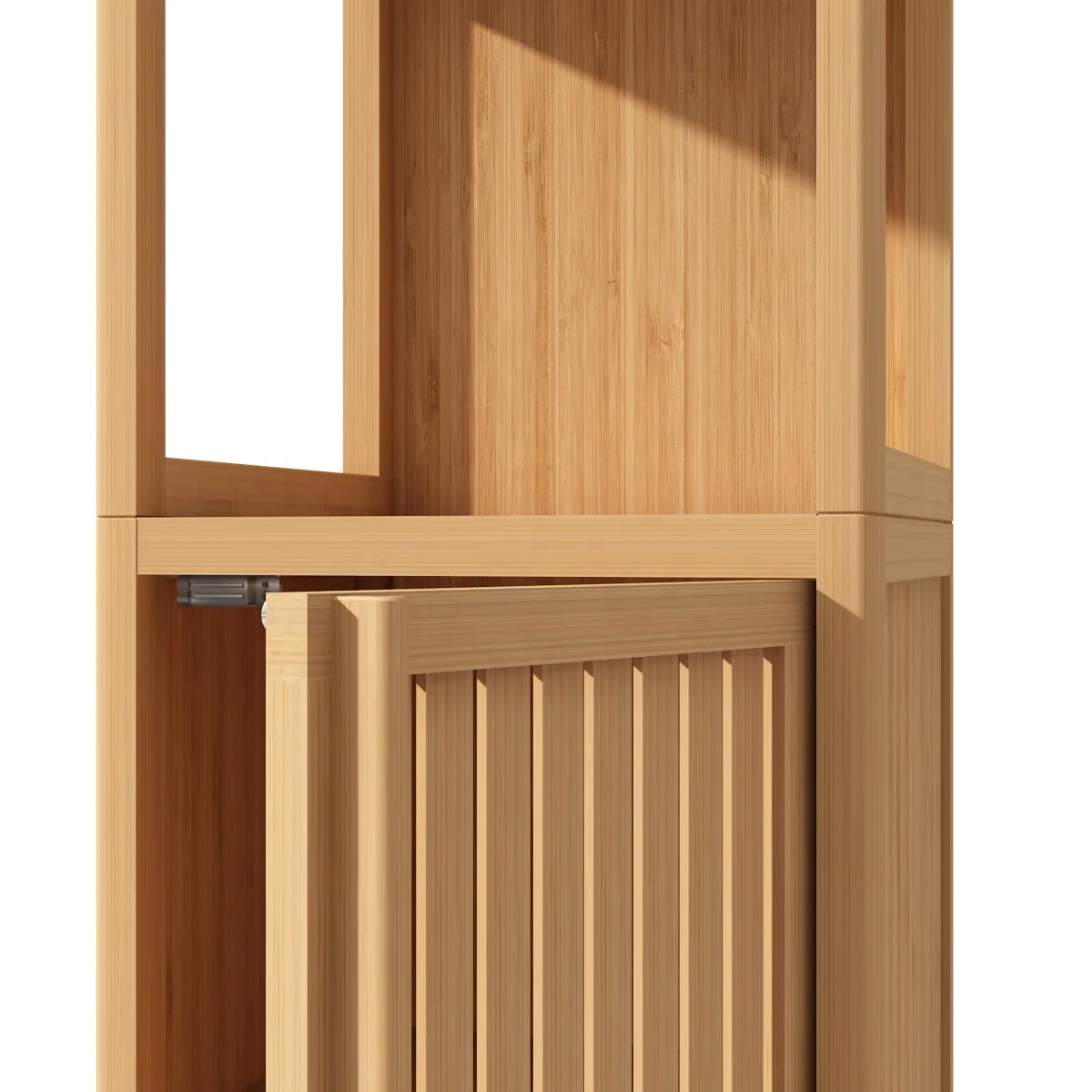 US only wholesale Storage Tall Slim Cabinet with Shutter Door and 2 Tier Shelves Freestanding for Room Bathroom Organizer Bamboo