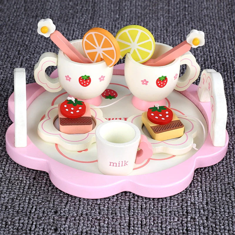 Factory Direct Pretend Play Toy White Wooden High Tea Afternoon Tea Set For Kids
