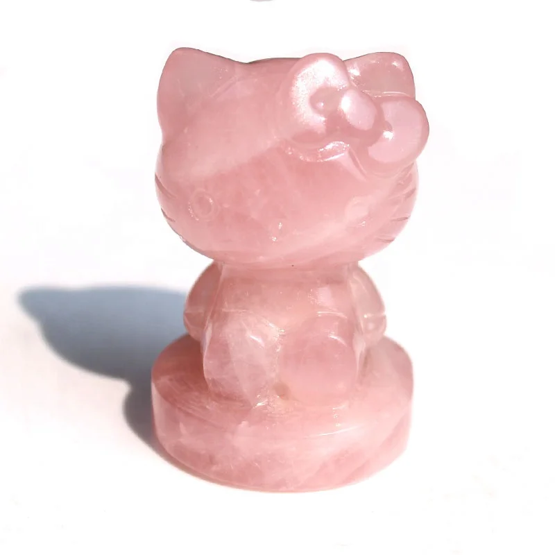 Резьба вручную 2 дюйма натуральный розовый кварц кристалл мультфильм Hello Kitty кошка резьба для украшения дома