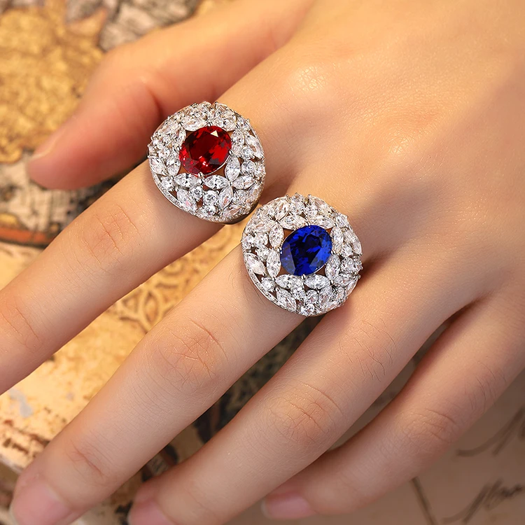 Beautiful White Gold Plated 925 Silver 8*10mm Oval Lab Grown Ruby Diamond Ring For Woman