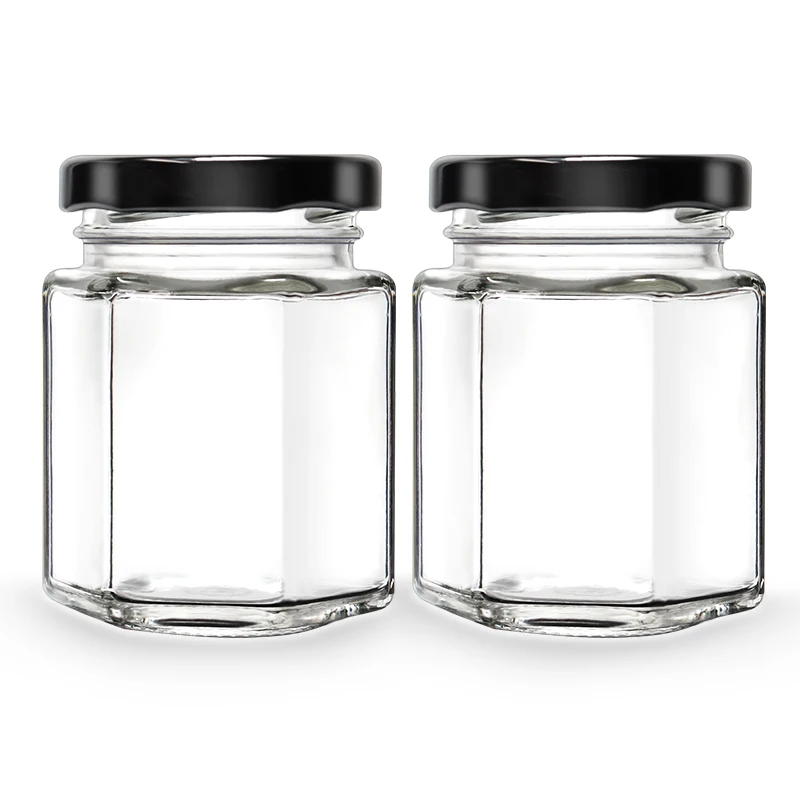 Cheap Spice Bottle Storage Hexagonal Honey Jam Food Small glass bottles for honey packing with Lid
