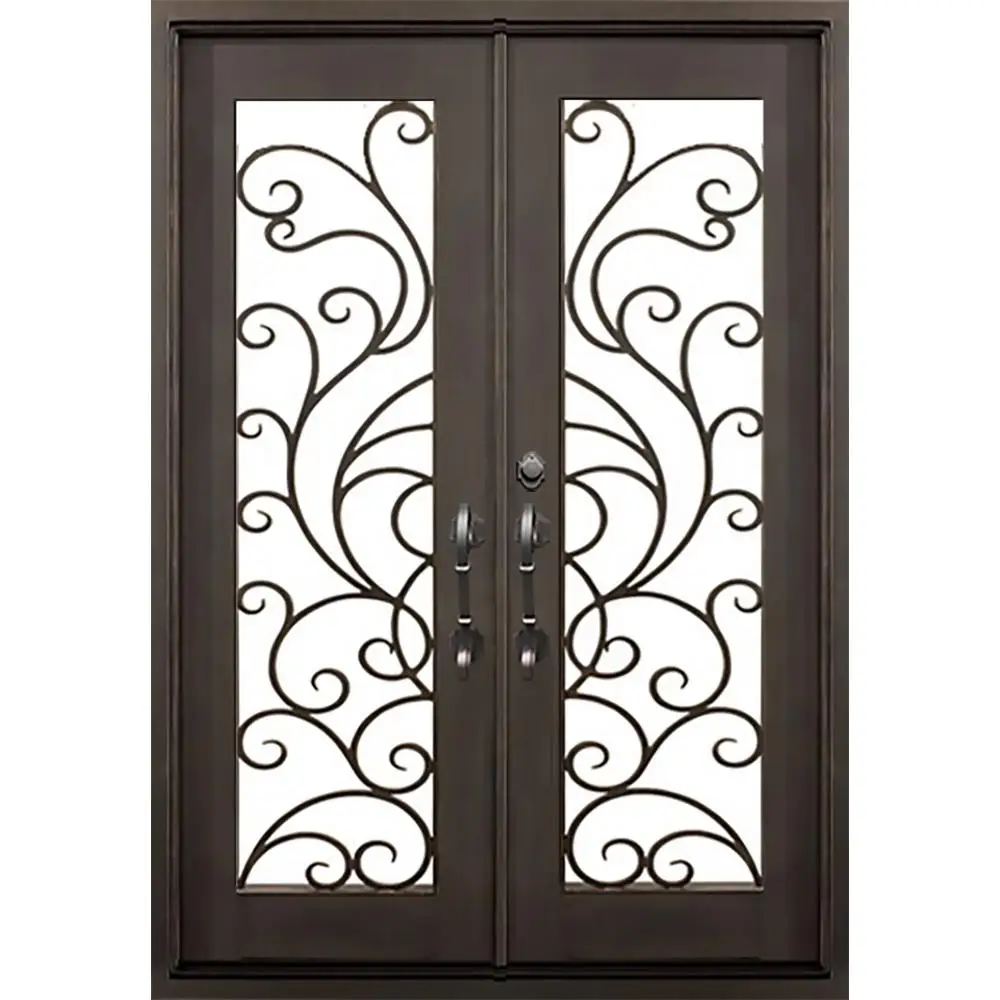 Residential exterior wrought iron double security entry front doors