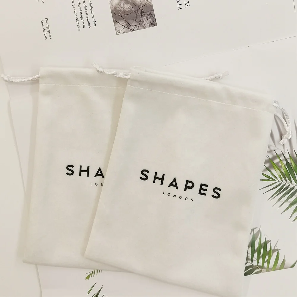Luxury White Velvet Drawstring Bag Custom Logo Printed Jewelry Perfume Packaging Velvet Bag