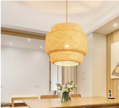 Hanging Rattan Shade Chandelier Lights 30inch , 35inch, 40inch, 50inch Suitable for Hotel , Restaurant Bamboo PendantLighting