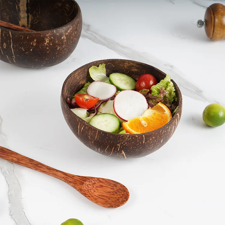 coconut bowls with dark spoons coconut shell bowls set for family Vietnam coconut bowl wholesale