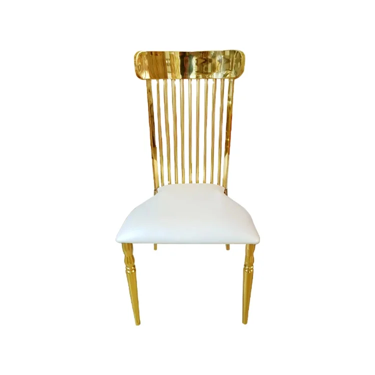 Stackable Wedding Hotel Event Chairs Gold Stainless Steel Banquet Chair With Cushions