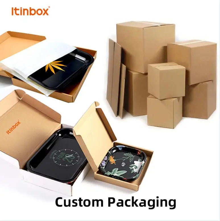 Cheap Custom Rolling Tray Weed Factory Direct Metal Gold Food Serving Tray, Custom Logo Luxury Round Smoking Tin Ash Tray