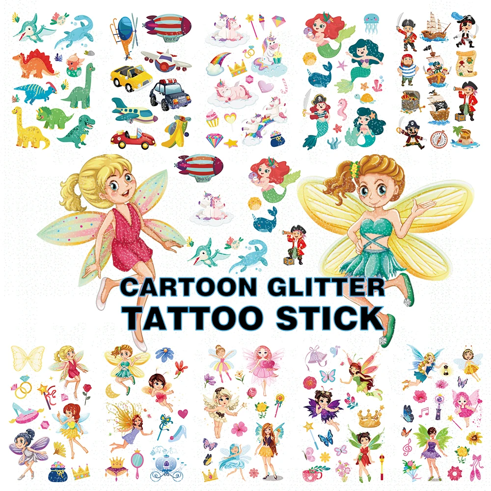 Wholesale Kids glitter Temporary Tattoos, Fairytale Ice cream  Body Tattoo Stickers For Girls