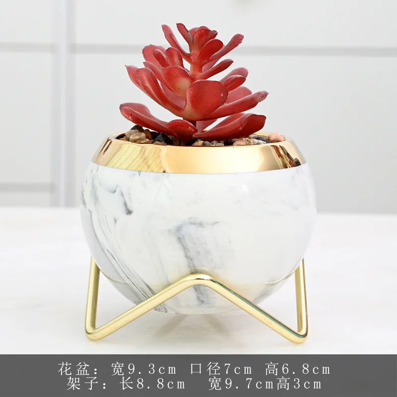 Wholesale Sublimation Blank Coated Custom Succulent Planter Ceramic Flower Planter Pot with iron Tray Desk Flowerpot in Bulk