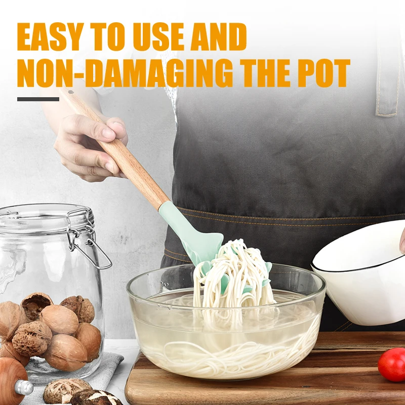 12 шт. в упаковке, Прямая продажа с фабрики деревянная ручка Силиконовая кухонная набор инструментов для приготовления еды силиконовые столовые приборы