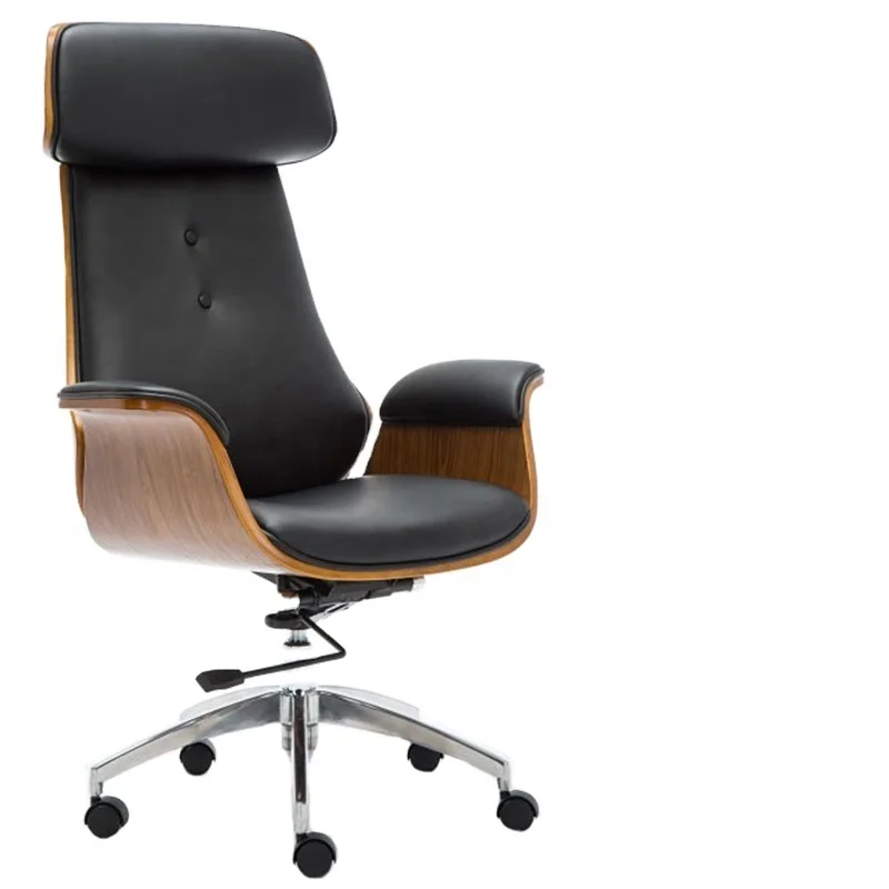 Modern CEO executive chair adjustable swivel chair, wooden&PU BOSS leather chair walnut color