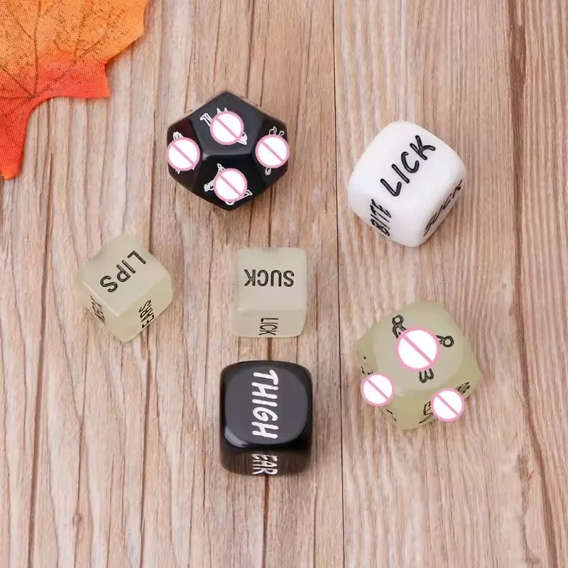 6pcs set English Letter Sexy Luminous Dice with Bag Sex Love-Position Dice Set 6 Sides 18mm Adult Game Erotic Dice