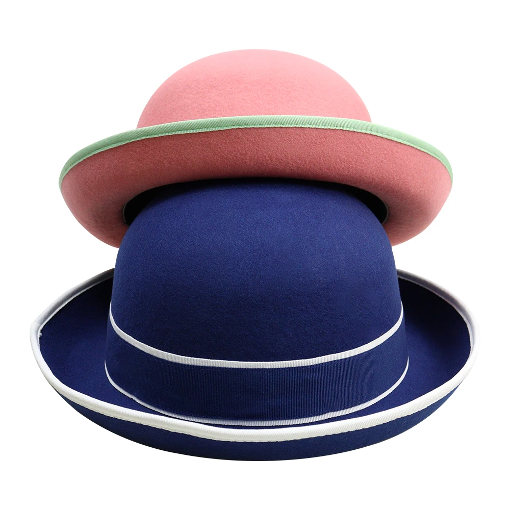 Wholesale Vintage Traditional Bowler Hat Derby White Black Gray Wool Felt Formal Dress Hats for Men Party Hat