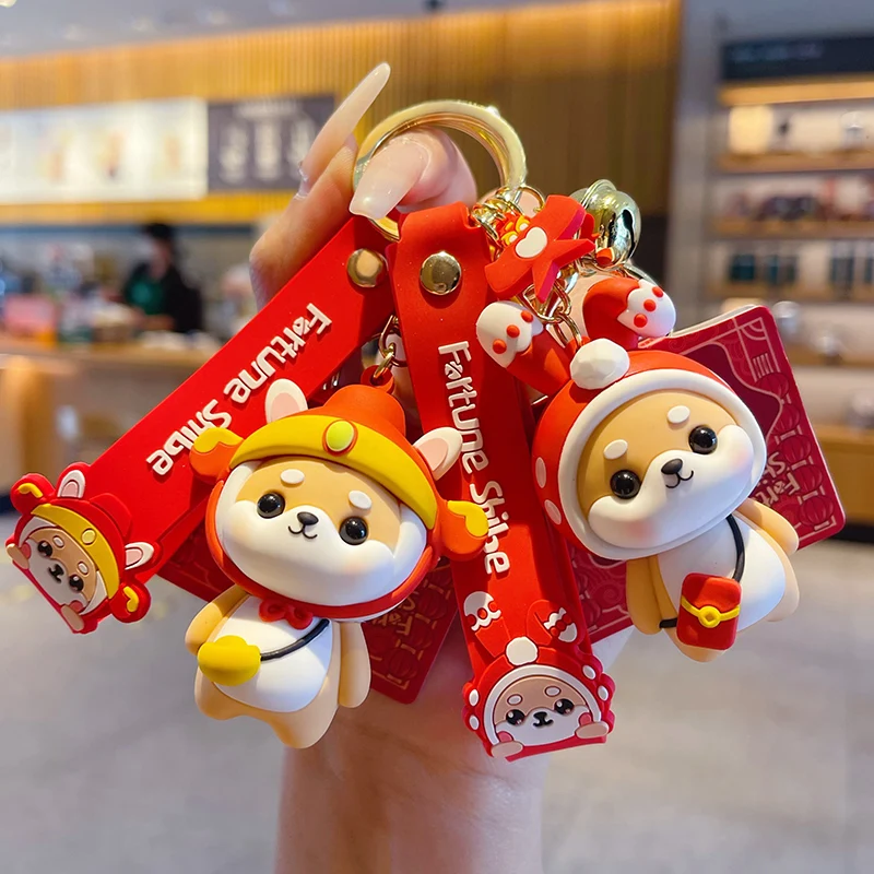 Baimao genuine Cartoon Shiba Inu Rabbit Keychain Chinese style 3D PVC rubber keychain promotional gift with best price