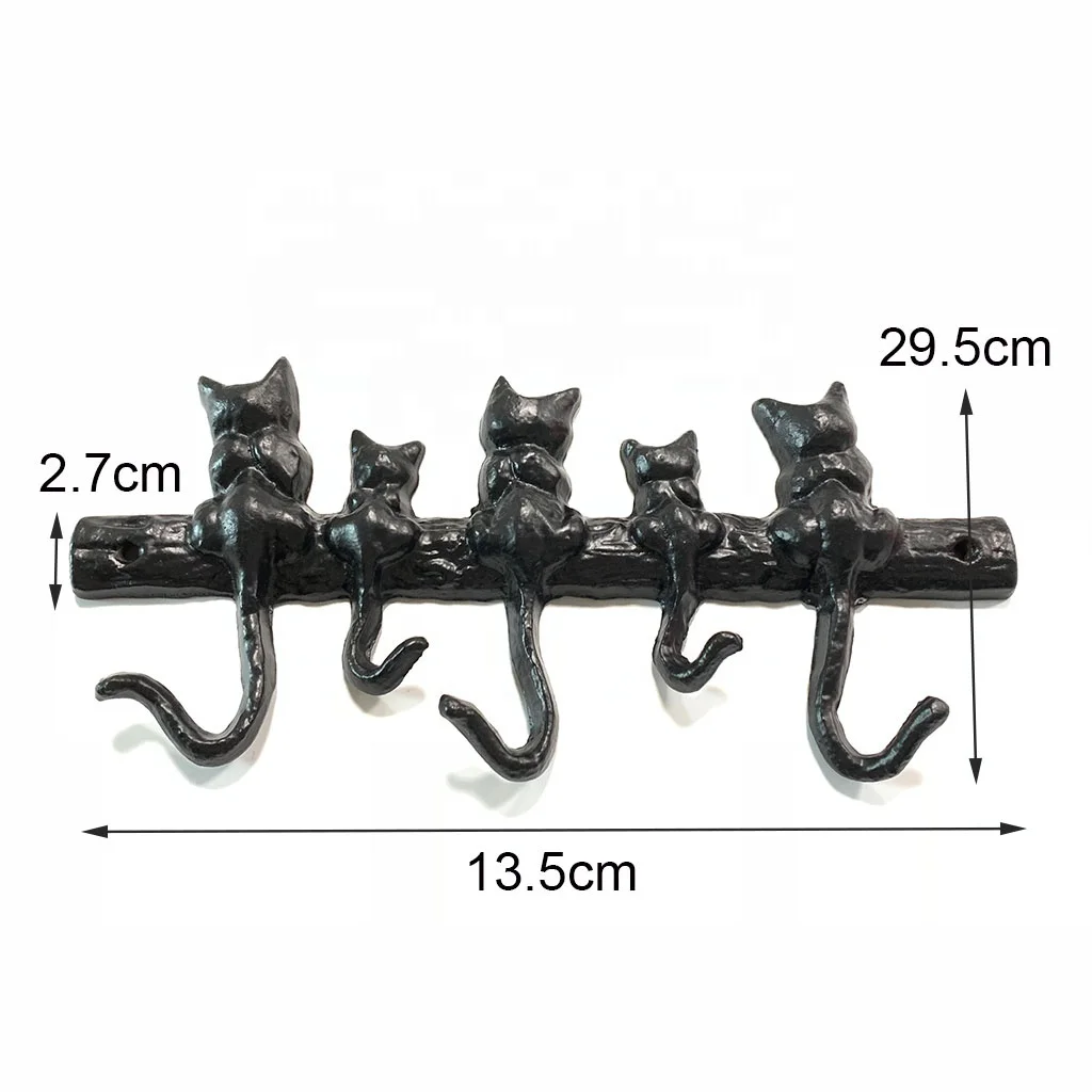 Animal Home Decorative Hanger Black Cat Metal Cast Iron Wall Mounted Hooks