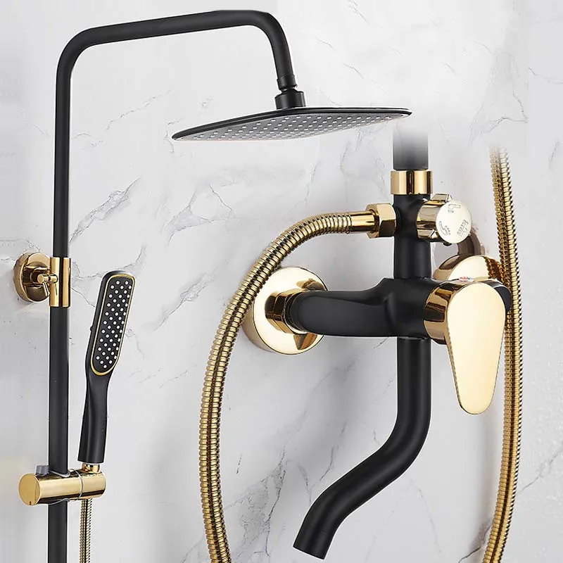 Best price Bathroom Gold Bathing Luxury Shower set 4 Functions Piano Brass Shower Set Thermostatic for Hotel