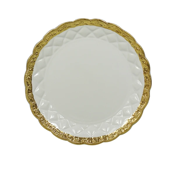 Роскошная керамическая посуда для отеля, ресторана, 9 дюймов, круглая десертная тарелка, Керамические Тарелки и блюда с золотой росписью