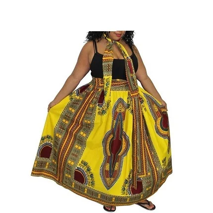V R CRAFTS Manufacturer of Women Skirt African Print Ankara Dashiki Bohemian High waist Pleated A Line Maxi Flare Skirt