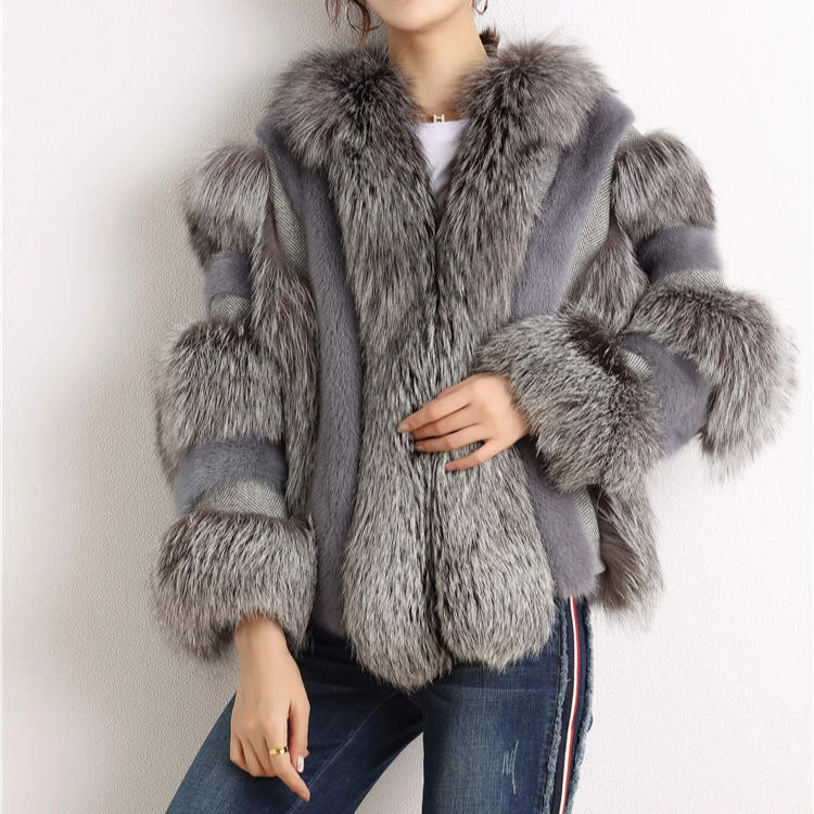 2021 Women winter luxury fluffy coat genuine mink fur gray coat