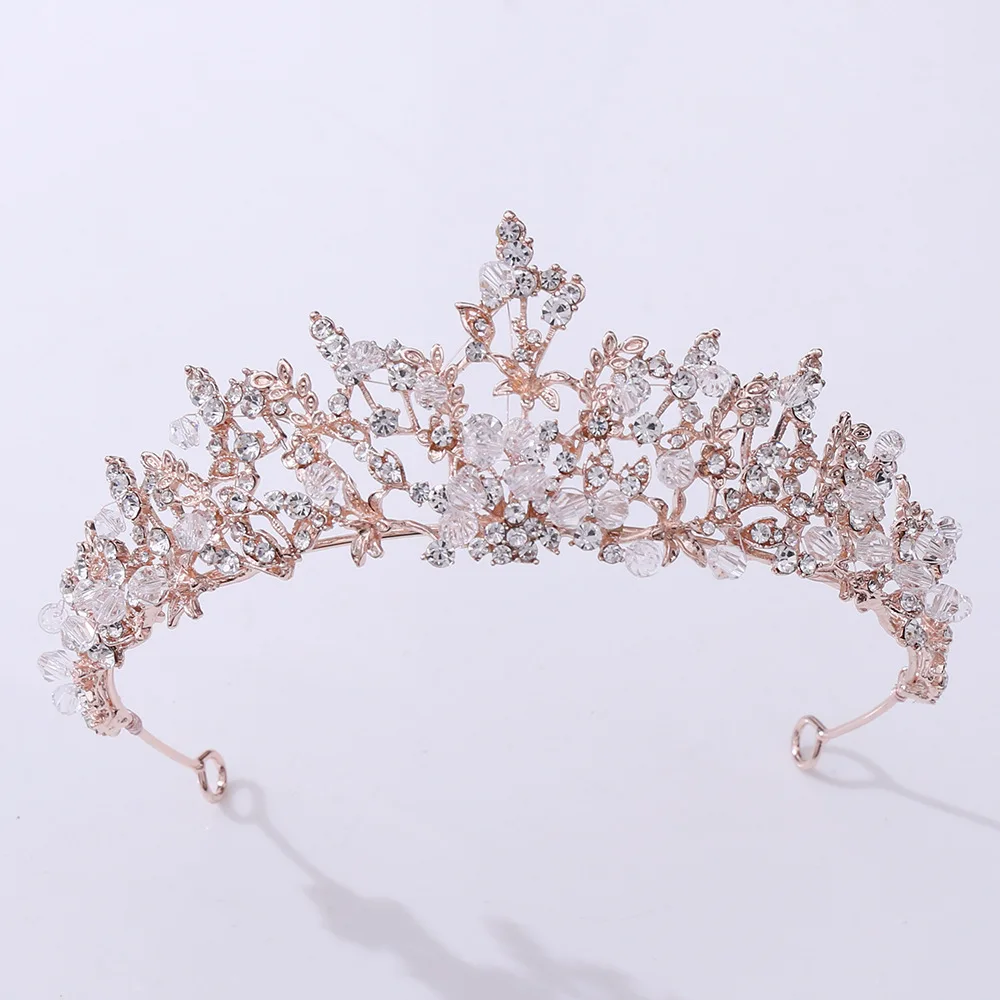 Korean bridal wedding crown headdress Girl princess crown rhinestone alloy flower hair accessories Exquisite tiaras and crowns